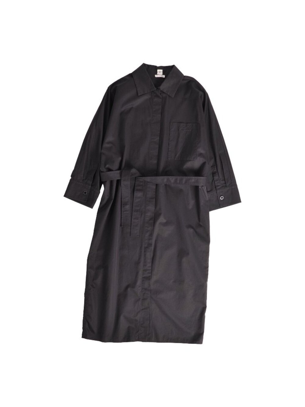 Hermes Dress Belted Shirt Long Sleeve Cotton Black 36